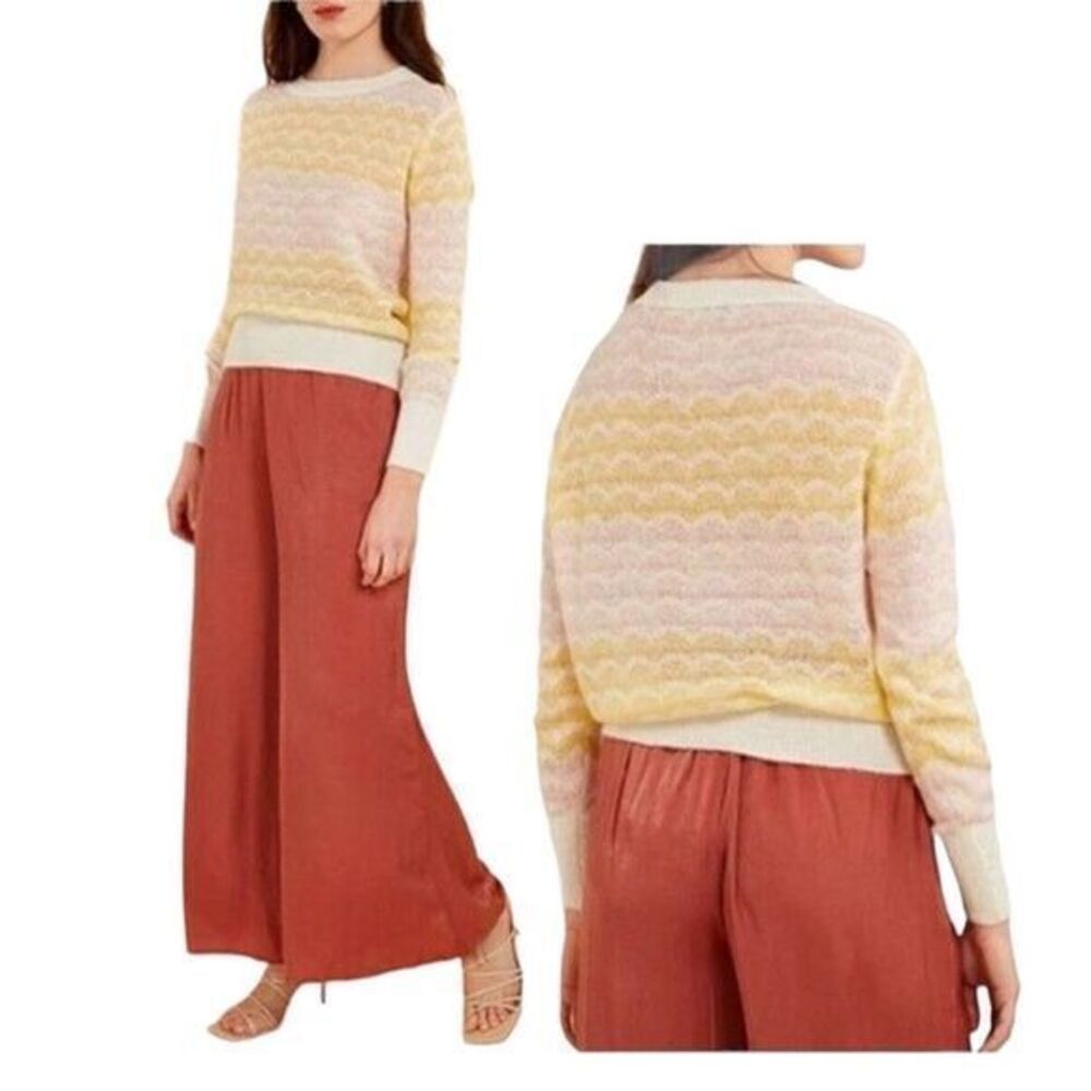 NEW FRNCH Paris Linette Chevron Pink Yellow Sheer Light Weight Pullover Sweater